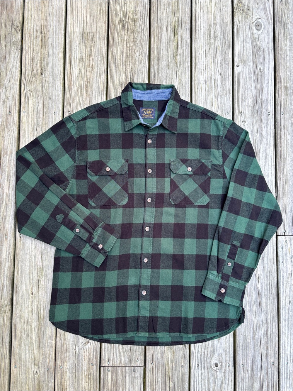 JACHS NY | Green Black Heavyweight Flannel Shirt Buffalo Plaid Cotton | Men’s XL